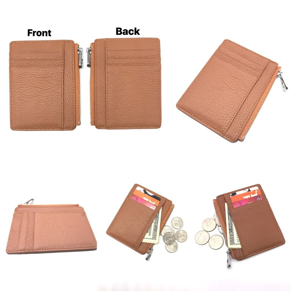 Slim Leather Wallet Card Holder ,Coin Purse- Brown